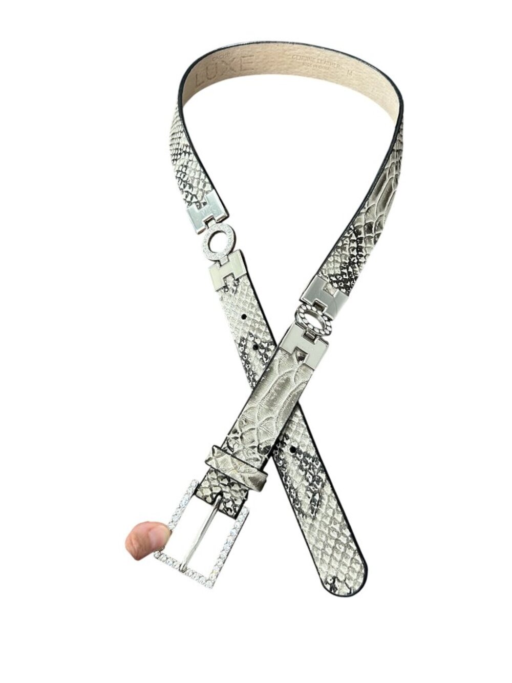 Caché Luxe Genuine Leather Belt Sz Medium Rhinestone Buckle Snakeskin Pattern